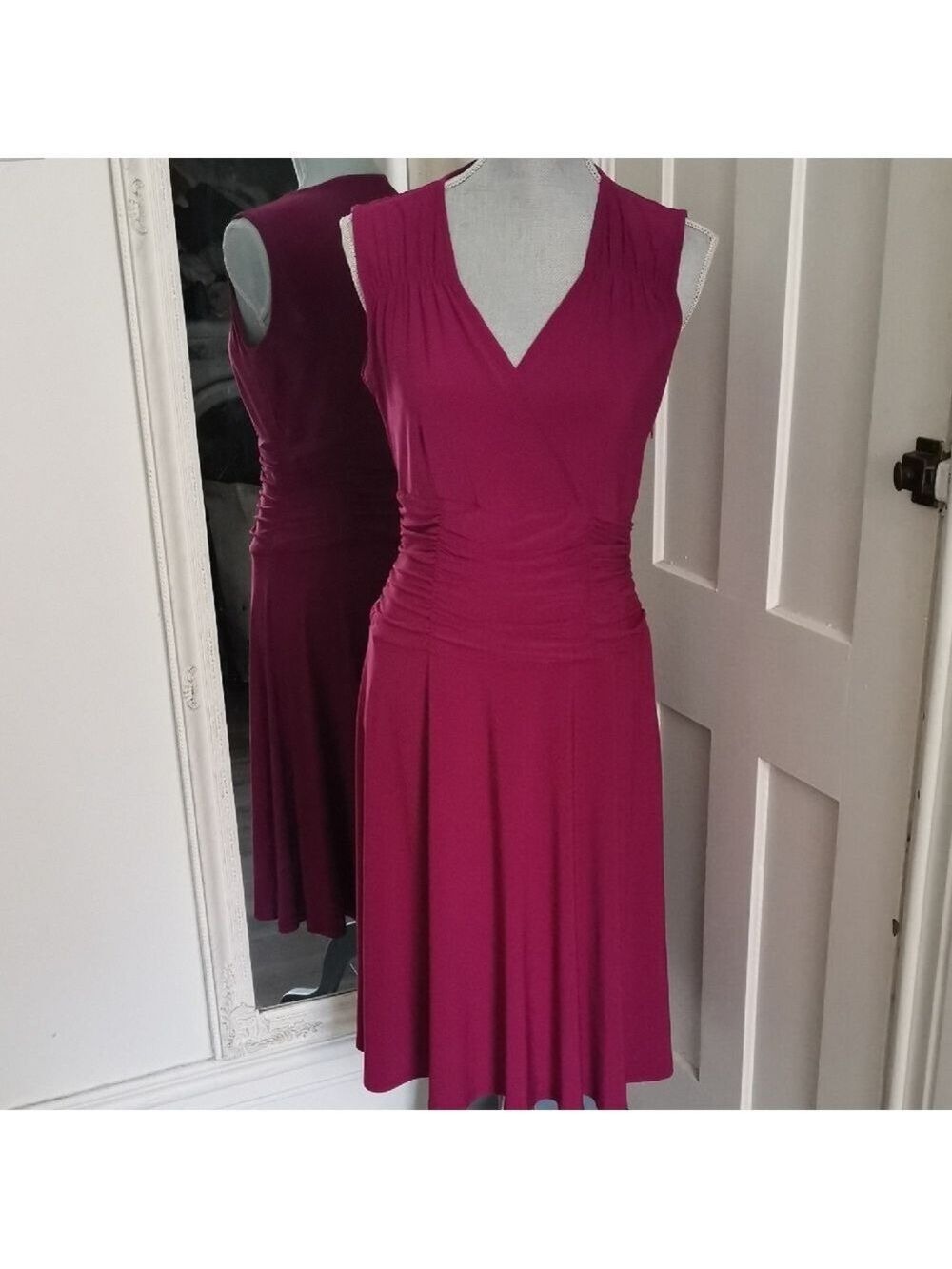 Cleo sheath magenta faux wrap midi dress. Size 8